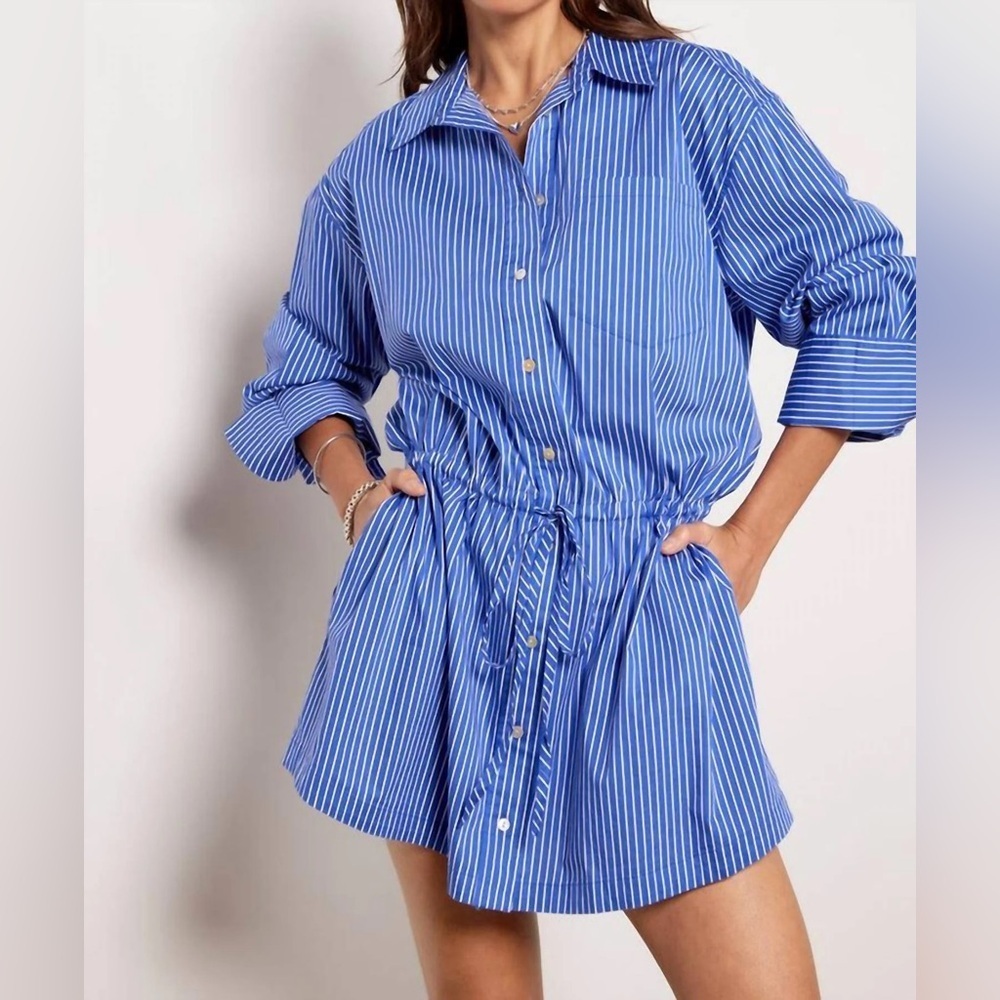 Pistola Lucinda Shirt Dress Blue Stripe Long Sleeve XL